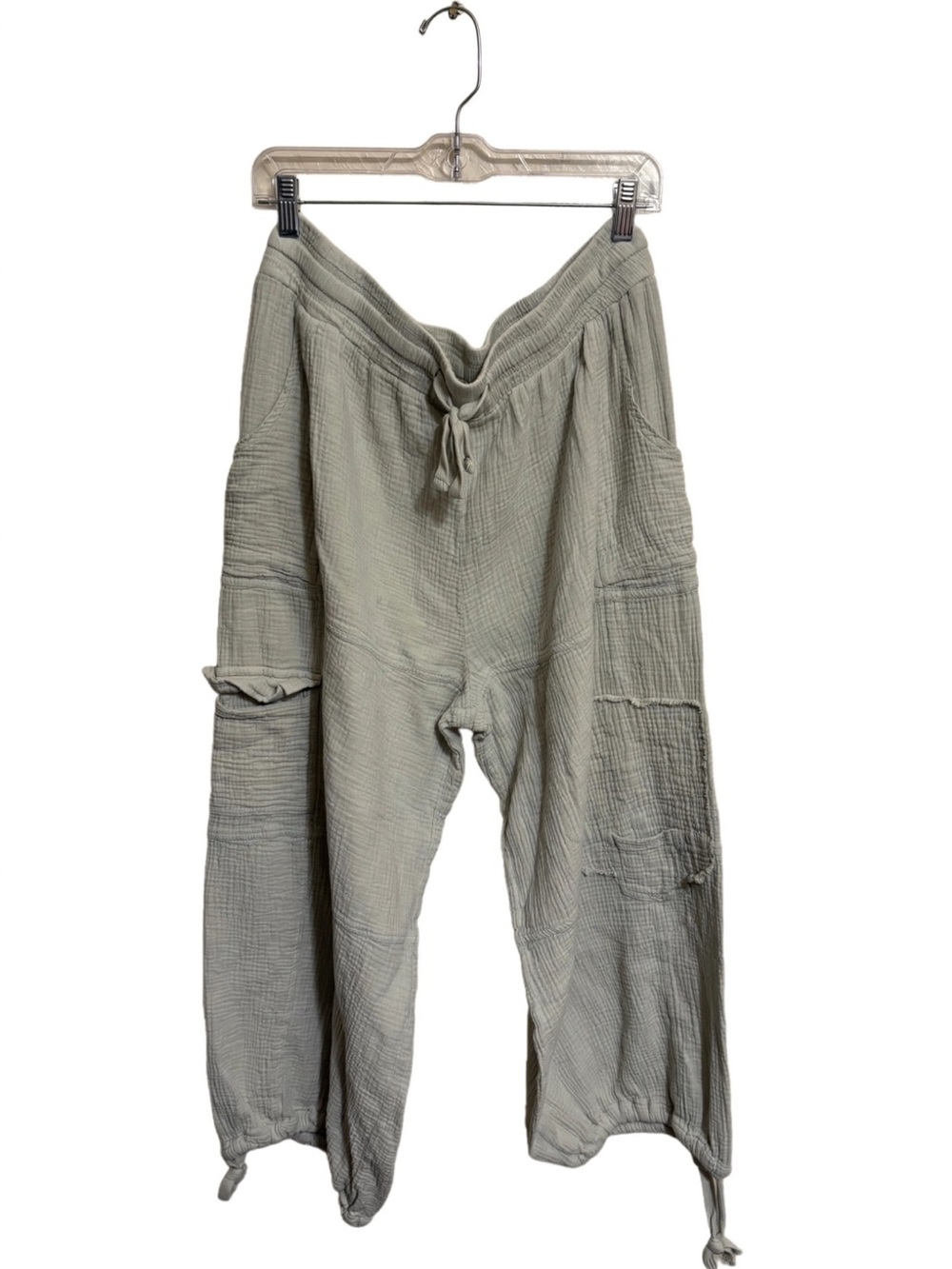 Angel Kiss Sage Green Textured Drawstring Joggers 100% Cotton- Size XL